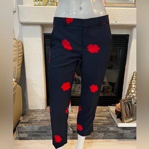 Banana Republic Navy Pants with Red Floral Design